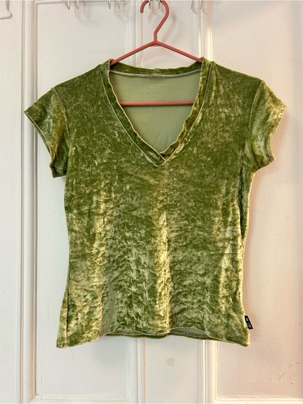Green Crushed Velvet V-Neck Short Sleeve Top